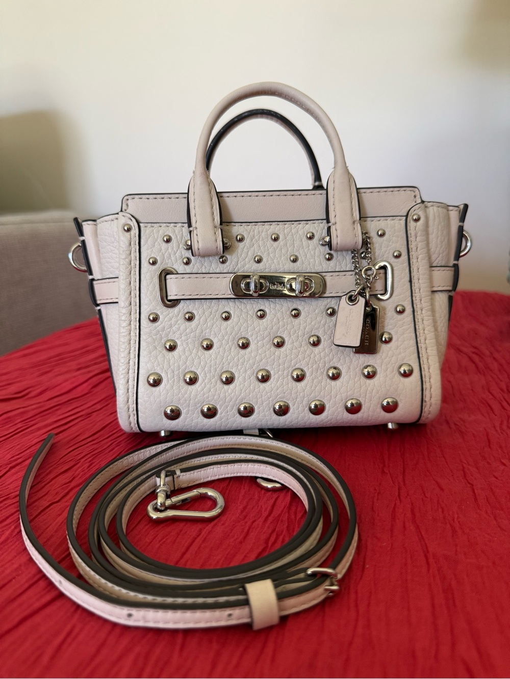 Coach Pebble Leather Studded Mini swagger Satchel